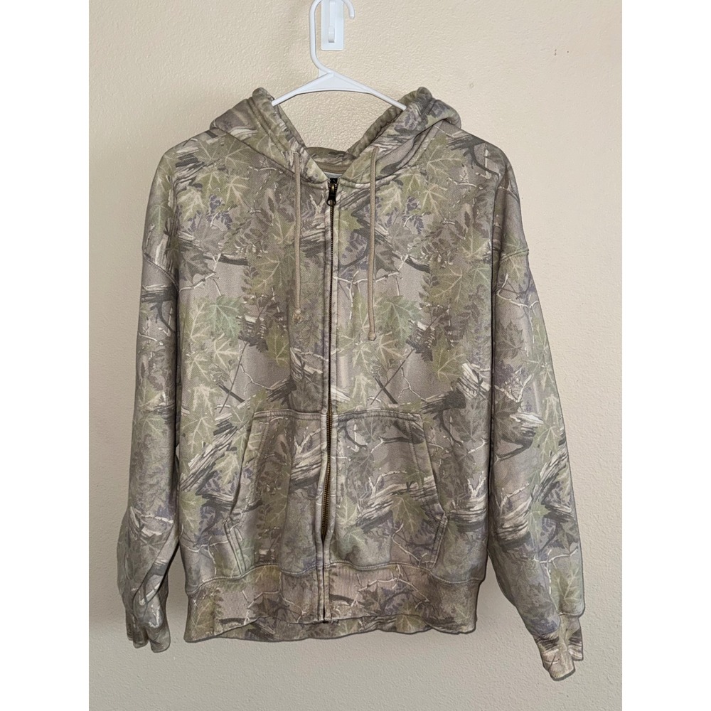 PacSun Mens Camo Sherpa Lined Full Zip Hoodie Leaf Camouflage Sweatshirt Medium